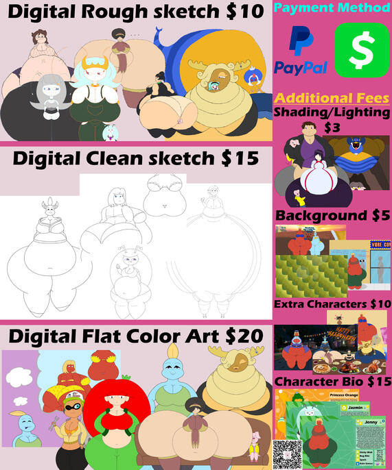 Here is my commission price sheet. All payment are through Paypal or Cashapp. If you have any question, please Dm me.